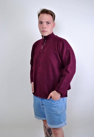 VINTAGE RED HIGH NECK ZIPPED SWEATSHIRT