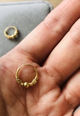 Gold plating Sterling Silver Bali 12mm Hoop Earrings for men