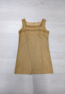 60s Bernard Russell Gold Mini Shift Dress 