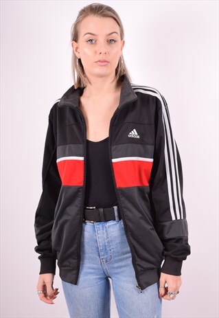 ADIDAS WOMENS VINTAGE TRACKSUIT TOP JACKET MEDIUM BLACK 90'S