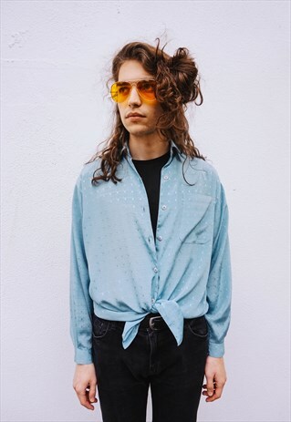 VINTAGE SKY BLUE EMBOSSED ABSTRACT PATTERNED SHIRT