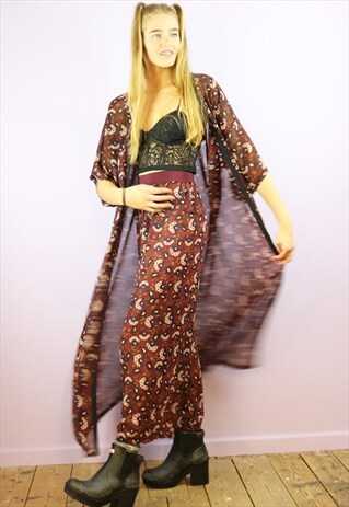 PLUM FLOWER FAN CHIFFON CROP PANTS & KIMONO CO-ORDINATES