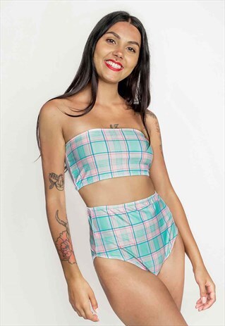 BANDEAU BIKINI IN PASTEL CHECK