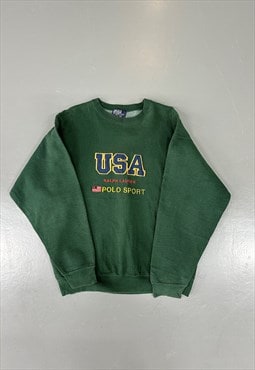 Rare 90s Ralph Lauren Polo Sport USA Green Sweatshirt