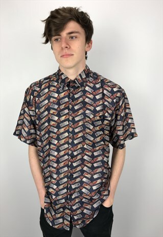 90S VINTAGE BOGARI SILK PATTERN FESTIVAL SHIRT