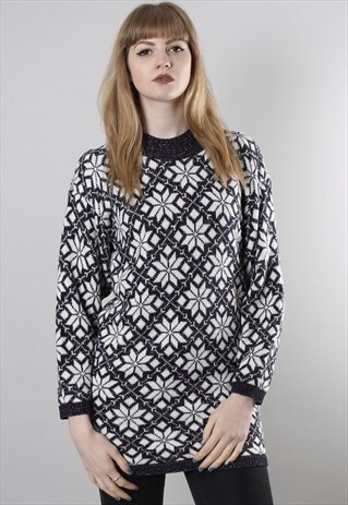 VINTAGE 80S NORDIC ALPINE PATTERNED METALLIC JUMPER