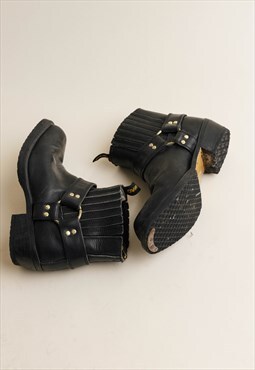 Vintage 90s Western Short Black Leather Boots Men Eu42/UK8