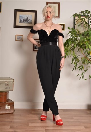 VINTAGE HIGH WAIST TROUSERS WITH SATIN WAISTBAND IN BLACK