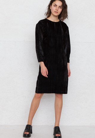 VINTAGE BLACK LONG SLEEVE MINI VELOUR DRESS