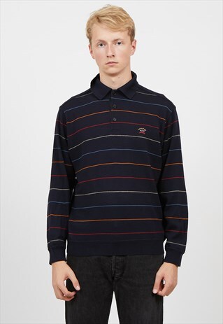 VINTAGE BLACK PAUL&SHARK LONG SLEEVE STRIPED POLO SHIRT TOP