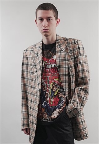 VINTAGE 80'S BEIGE TARTAN OVERSIZE BLAZER