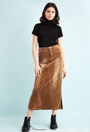 Y2K CORDUROY TRUMPET TYPE MOMS MIDI SKIRT