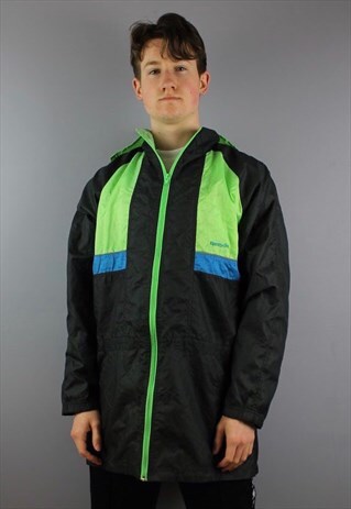 VINTAGE REEBOK NYLON SHELL WINDBREAKER IN BLACK WITH EMBROID