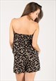 ALLOVER LEAVES PRINT COTTON PLAYSUITS IN BLACK