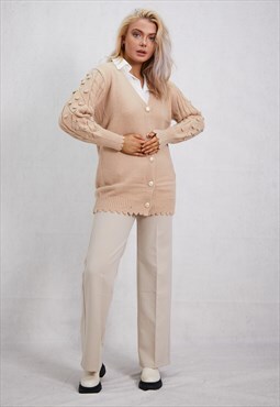 Beige Golden Button Cardigon ONE SIZE FIT (10 to 14)