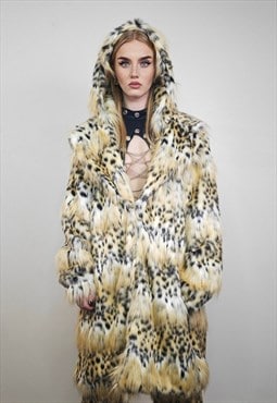 Leopard fur coat cheetah pattern longline trench glam rocker