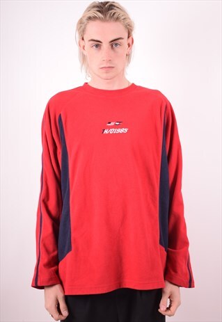 TOMMY HILFIGER MENS VINTAGE FLEECE JUMPER LARGE RED 90S