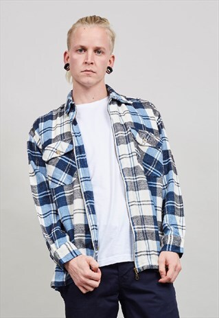 VINTAGE 90'S BLUE TARTAN WORKMAN SHIRT/ JACKET