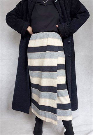 Vintage Striped Skirt, Warm Maxi Skirt, Small Winter Skirt