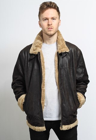 VINTAGE LEATHER AVIATOR FLEECE JACKET COAT