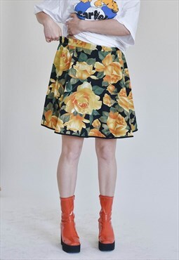 Vintage 90s Grunge Midi Rose Pattern Skirt L