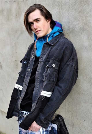 LOOSE FIT OVERSIZE CARGO POCKET DISTRESSED DENIM JACKET