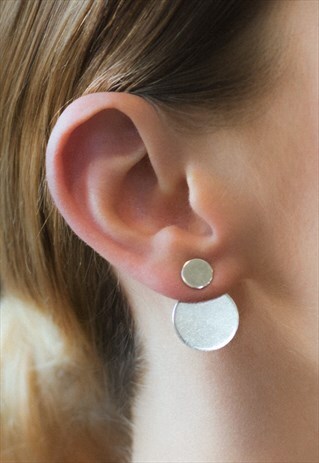 CIRCLE DISC STUD EARRINGS AND EAR JACKETS STERLING SILVER