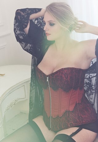 PLUS SIZE WINE RED CORSET WITH FRENCH LACE SIZE 14 TO 30