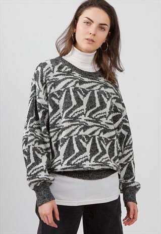 VINTAGE GREY WHITE MARTINELLI ROUND NECK KNIT JUMPER SWEATER