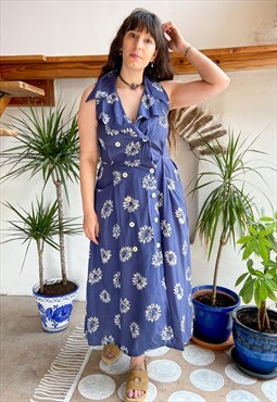 Vintage 90's Daisy Print Sleeveless Maxi Dress - M/L