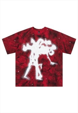 Graffiti t-shirt red tie-dye grunge top gradient punk top