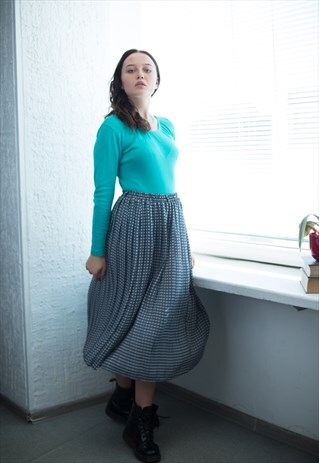 VINTAGE 80'S BLUE PATTERNED MIDI SKIRT