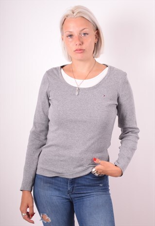 TOMMY HILFIGER WOMENS VINTAGE TOP LONG SLEEVE MEDIUM GREY 90