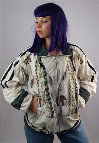 VINTAGE 80'S ELEPHANTS RETRO PRINT SOFT SHELL TRACK JACKET