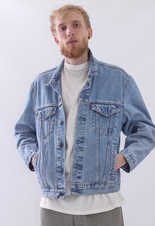 VINTAGE MENS LEVIS RED TAB JEANS DENIM WASHED FADED JACKET