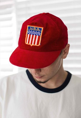 VINTAGE USA LOGO CORDUROY BASEBALL CAP HAT 90S X 2.8