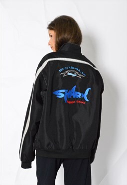 Y2K Sinisalo Black Embroidered Shark Racing Moto Jacket