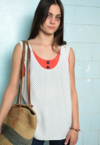 VINTAGE 90S PARISIAN MINIMALIST POLKA DOT TUNIC BLOUSE TOP