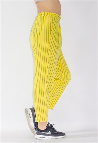 VINTAGE HIGH WAIST ANKLE GRAZER PIN STRIPED TROUSERS