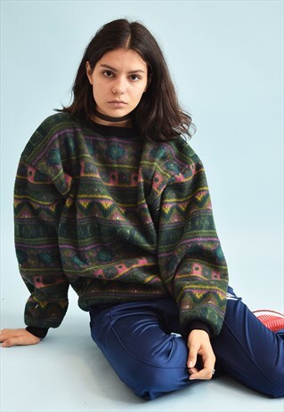 80'S RETRO ABSTRACT PRINT ATHLEISURE SPORTS FLEECE JUMPER