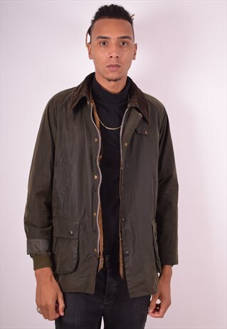 BARBOUR MENS VINTAGE WAXED COTTON JACKET LARGE GREEN 90S