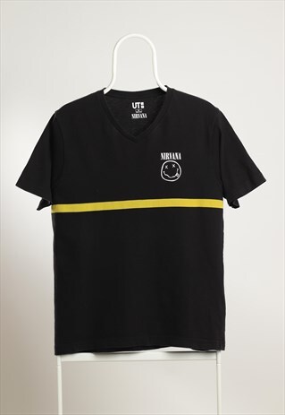 UNIQLO NIRVANA VINTAGE V-NECK PRINT T-SHIRT BLACK