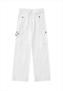 High waist parachute joggers cargo pocket pants in white