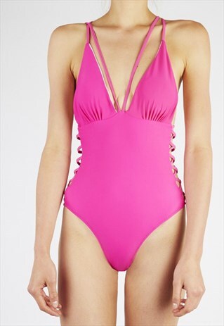 KEILANI PINK SIDE LACE SWIMSUIT