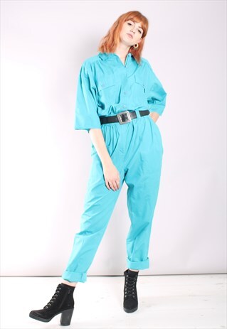 VINTAGE 80S TURQUOISE BOILERSUIT JUMPSUIT