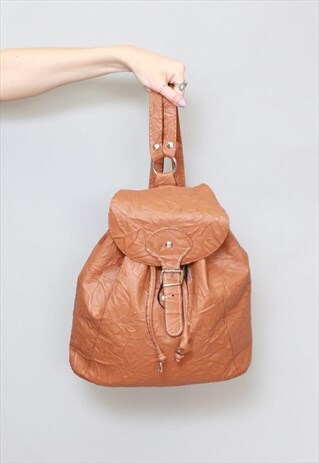 VINTAGE 1990'S BROWN TEXTURED LEATHER BACKPACK