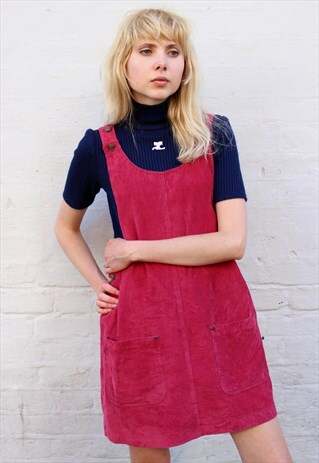 VINTAGE 90S RED CORDUROY PINAFORE MINI DRESS