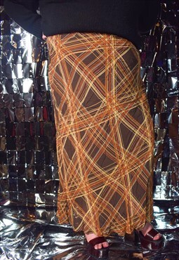 Maxi Skirt in Brown and Orange Checkered Pattern