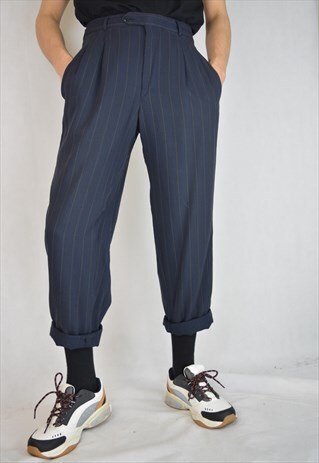 VINTAGE BLUE STRIPED SUIT CLASSIC STRAIGHT TROUSERS