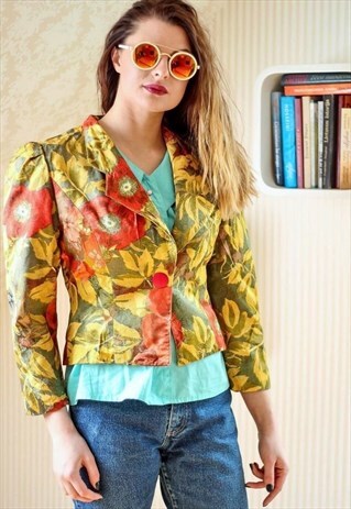 YELLOW JACKET WITH RED FLOWERS